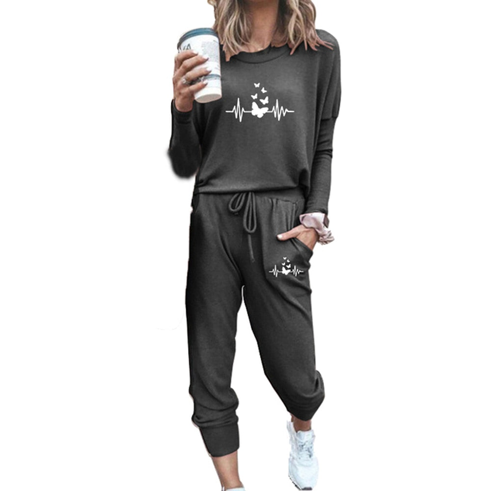 2022 New Set Woman 2 Pieces Casual Fleece Tracksuit Women Suit Long Sleeve Pullover + Sport Pants Fashion Home Suit (7colors)