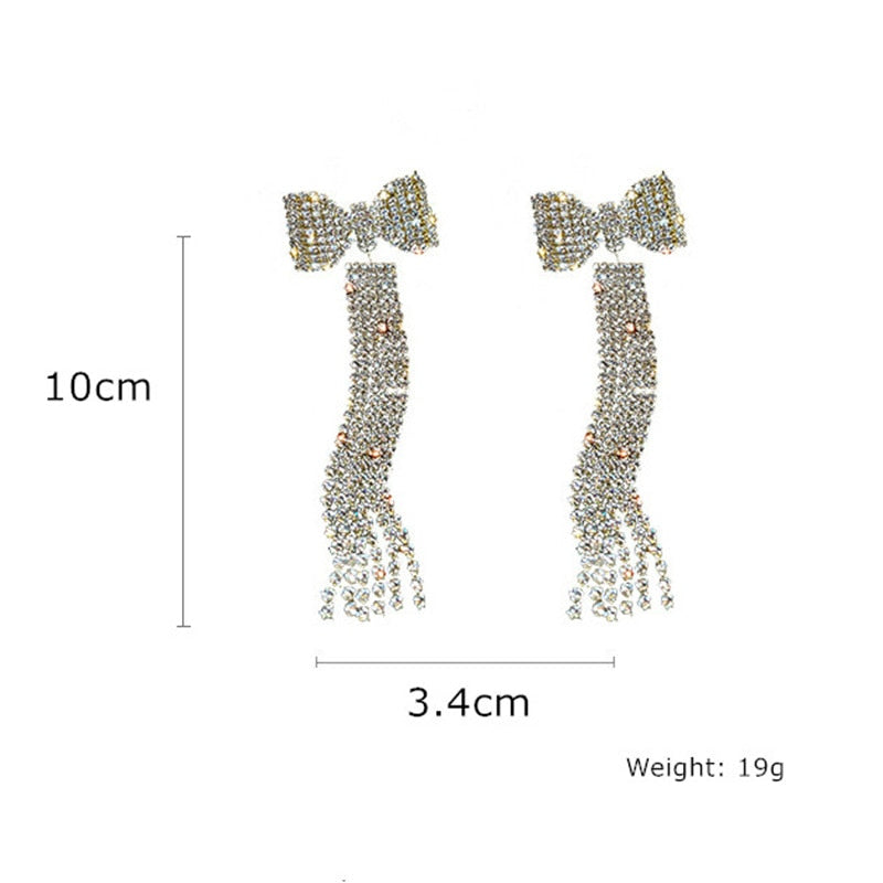 FYUAN Long Tassel Rhinestone Drop Earrings for Women Exquisite Bowknot Crystal Dangle Earrings Party Jewelry Gifts