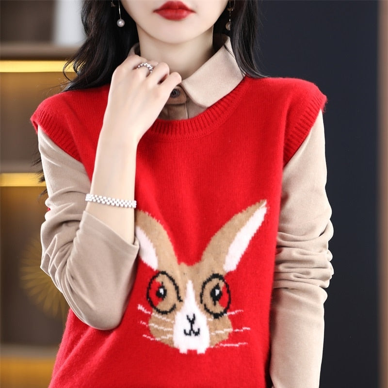 2023 Year Of The Rabbit Pullover Vest Women&#39;s Christmas New Year Red Spring Festival This Life Year Wool Vest Free Of Charge