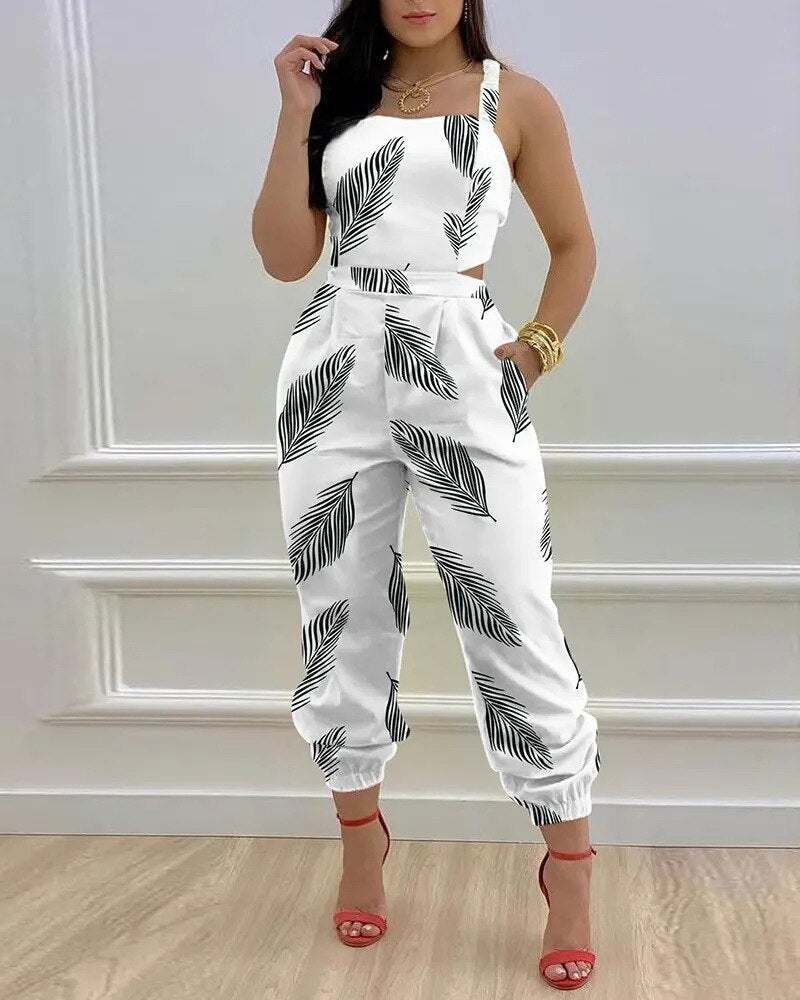 Strap Jumpsuit Women Summer Sexy Backless Bow Letter Print Strapless Overalls Rompers For Women Pocket Straight Work Jumpsuits