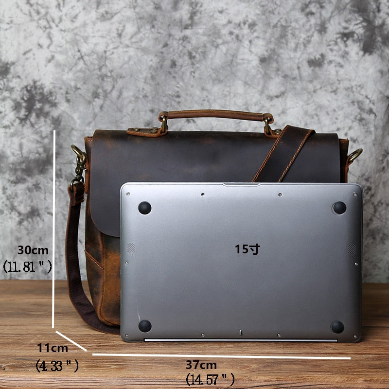 Retro Leather Men&#39;s Handbag Top Layer Leather Horizontal Computer Bag Crazy Horse Leather Men Casual Shoulder Messenger Bag NZPJ