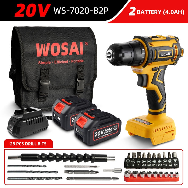 WOSAI 20V Brushless Electric Drill 50NM Cordless Screwdriver Lithium-Ion Battery Mini Electric Power Screwdriver MT-Series Tools