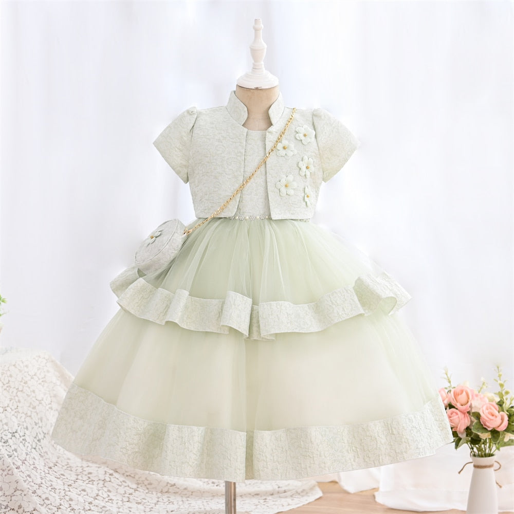 Yoliyolei 3pcs/set Bag Baby Dresses for Girls Christmas Toddler Kids Elegant Princess Jacquard Gown Children Party Dresses