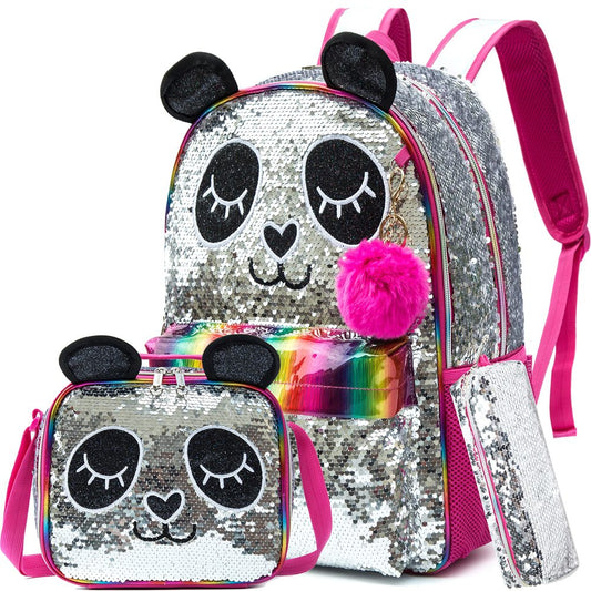BIKAB School Bags for Kids Backpacks for School Teenagers Girls Backpack Women Panda Cartoon Sequin Bag School Bags for Girls
