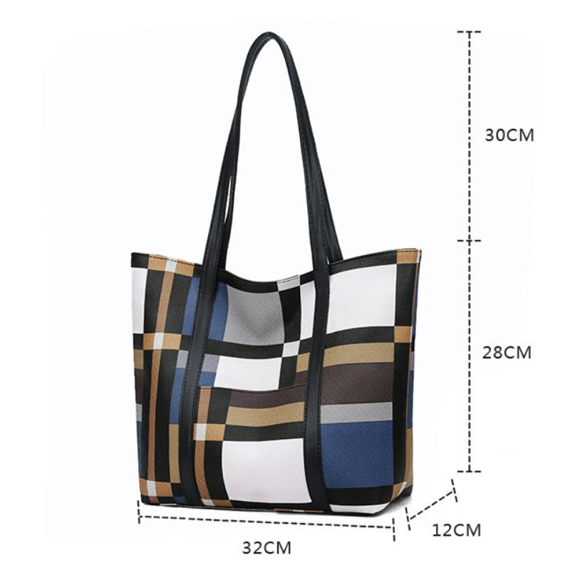 TRAVEASY 2023 Fashion Patchwork PU Leather Plaid Women Tote Bags Casual Square Zipper Large Capacity Hand Bags for Female