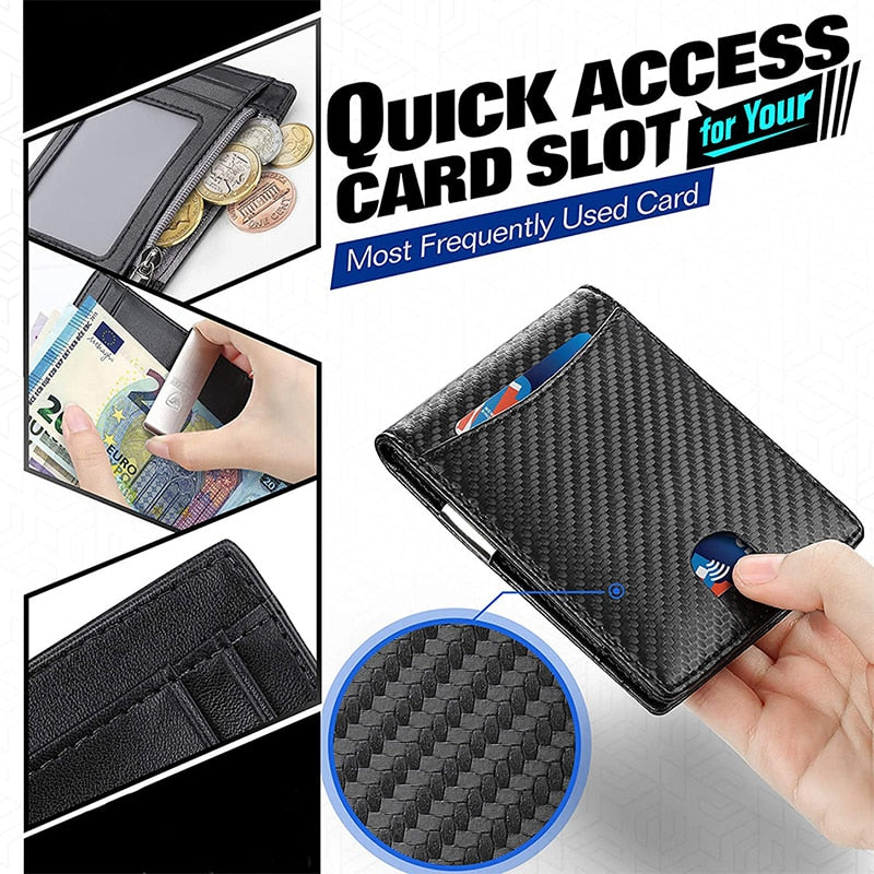 DIENQI Carbon Fiber Rfid Men Wallets Money Bag Slim Thin Card Man Wallet Luxury Male Small Short Purse Bi-fold Vallet Billfold