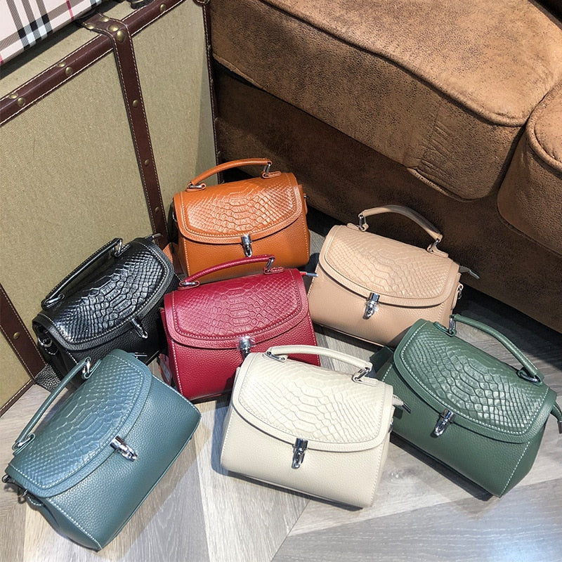 Genuine Leather Women Bag Fashionable Purse for Lady Temperament Crossbody Square Shoulder Bag Cow Leather Versatile Handbag