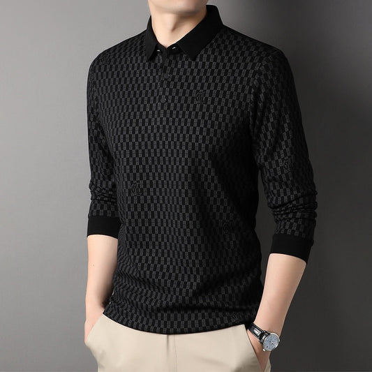 Top Grade Wool 4.7% Traceless New Fashion Brand Luxury Mens Designer Polo Shirt Simple Casual Long Sleeve Tops Men Clothing