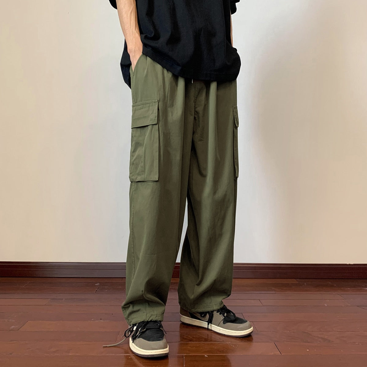 Big Pockets Casual Cargo Pants Men&#39;s Vintage Hip-hop Pants Fashion Loose Straight Wide Leg Pants Men Streetwear Trousers Male