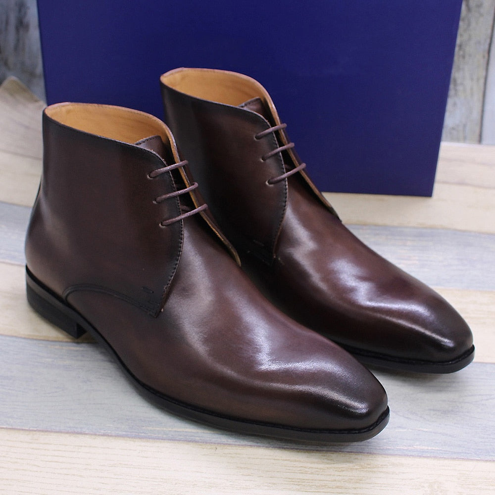 3 Eyelet Design Desert Boots Men&#39;s Calfskin Genuine Leather Ankle Chukka Boots Comfortable Brand British Style Shoes for Men