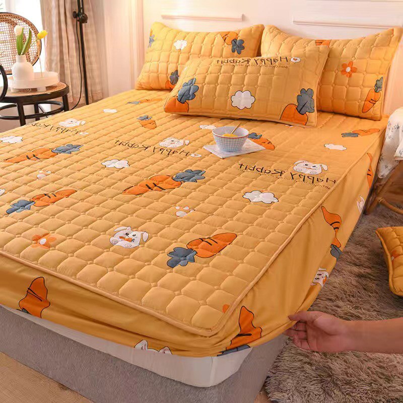 Polyester Fiber Cartoon Print Bed Sheet Pillowcase Bedding Fitted Sheet Bedspread Mattress Cover with Elastic Band bedding set