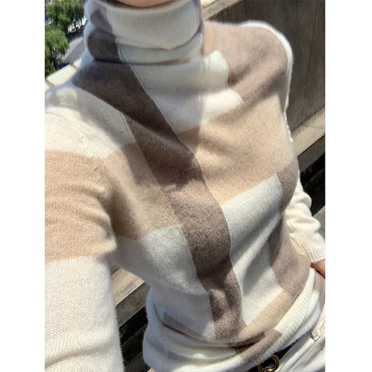 Hot in Autumn And Winter 2022, Thickened Warm Pile Collar, Versatile, Foreign Style, High Collar, Long Sleeve, Knitted Women