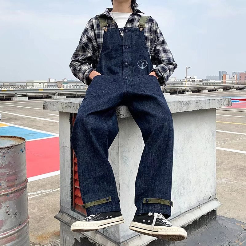 Fashion Men Bib Jeans Pants Solid Color Jumpsuit Streetwear 2022 Jogger Pants Multi Pocket Casual Suspender Cargo Pants Men