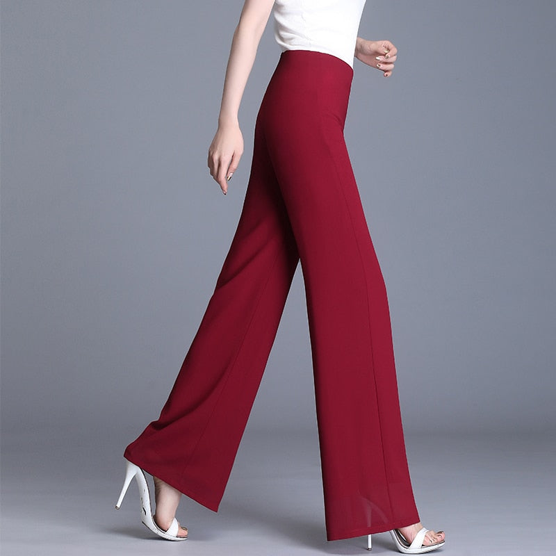 2023 Summer Chiffon Wide Leg Pants Women Vintage High Waist Black Pants Casual Long Trousers Women Loose Korean Pants