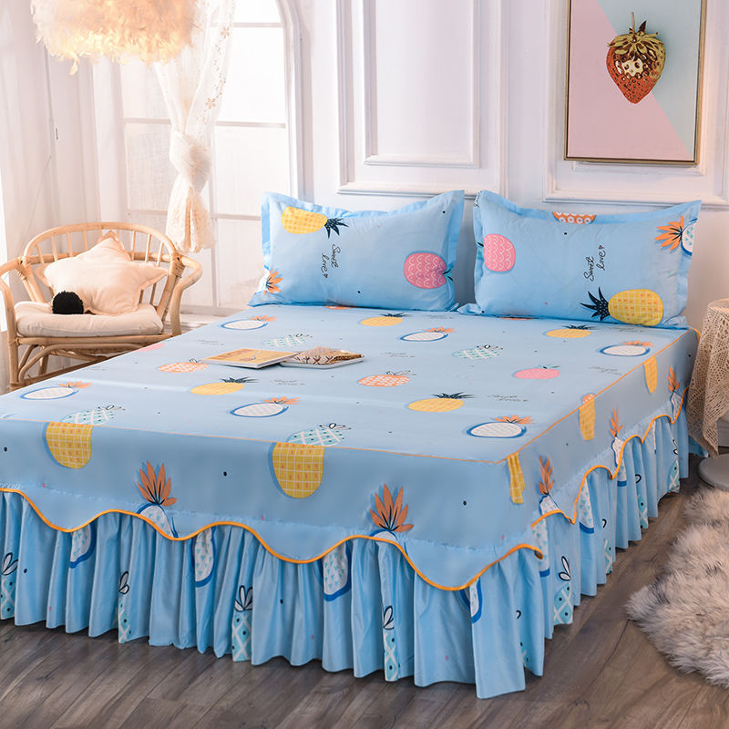 3Pcs Bed Sheet Cotton Lace Skirt Elastic Fitted Double Bedspread Mattress Cover Home Pillowcase Bedding Set Bedsheet 2 Seater