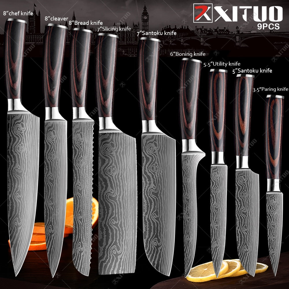 XITUO Kitchen Knives set 1-10PCS Chef knife High Carbon Stainless Steel Santoku knife Sharp Cleaver Slicing Knife Best Choice