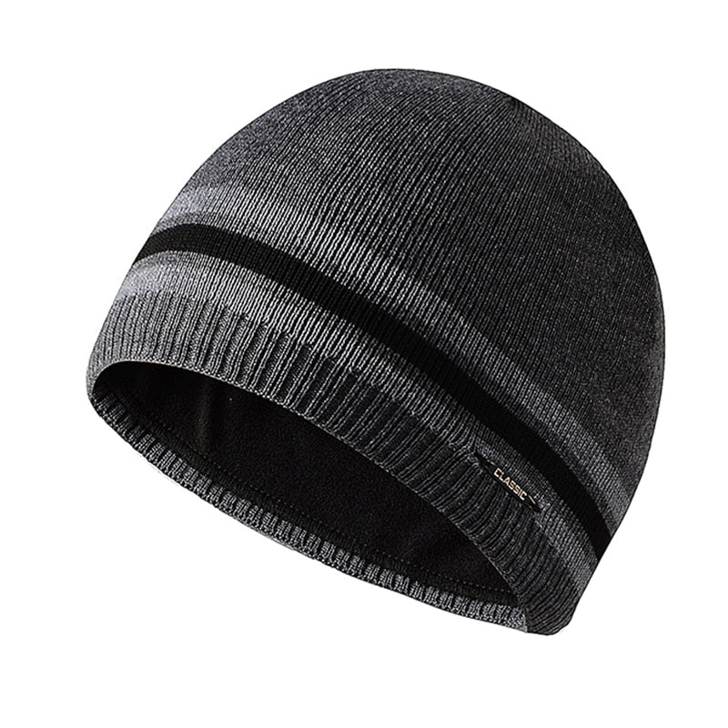 Fashion design striped straight edge warm beanie hat for men and women outdoor hiking skiing plush thick knitted pullover cap