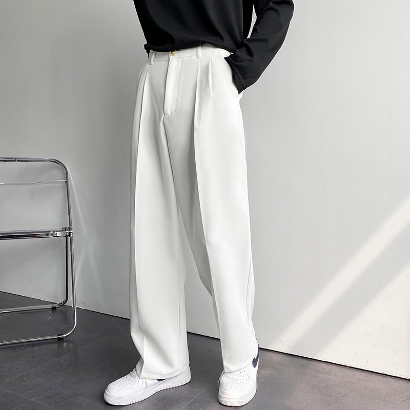 Solid Color Formal Suit Pants Men Korean Fashion Loose Casual Pants Men Harajuku Streetwear Wide-leg Straight-leg Pants Men