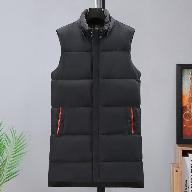 Autumn Winter Men Long Black Vest Hooded 2022 New Brand Fashion Thick Warm Cotton Padded Sleeveless Jacket Men&#39;s Clothes