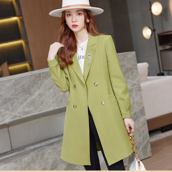 Trench Coat for Women 2022 Autumn Fashion Trench Coats Long Black Coats for Women Suit Jackets Women with Brooch Female Clothing