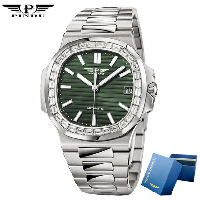 PINDU Top Brand Automatic Watch Men Stainless Steel Mechanical Mens Watch 50ATM Waterproof Watches for Men Classic Wrist Watch
