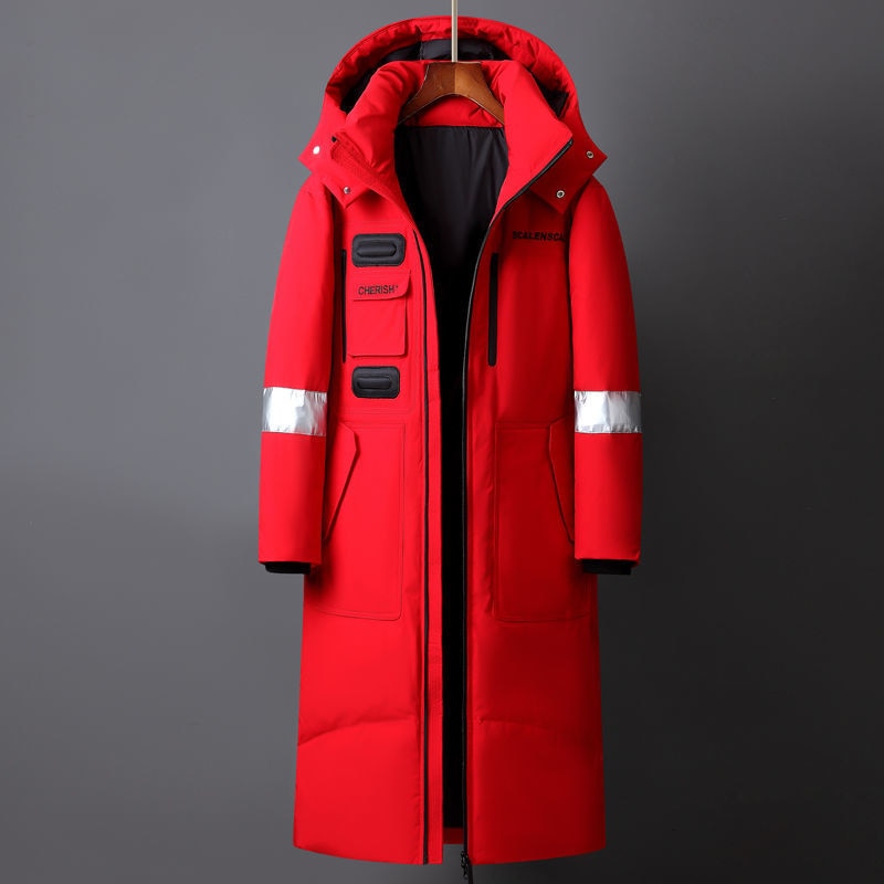 Winter Men Long White Duck Down Jackets Hooded 2022 Fashion Thicken Warm Overcoats Loose Down Coats Man Parkas Black Red White