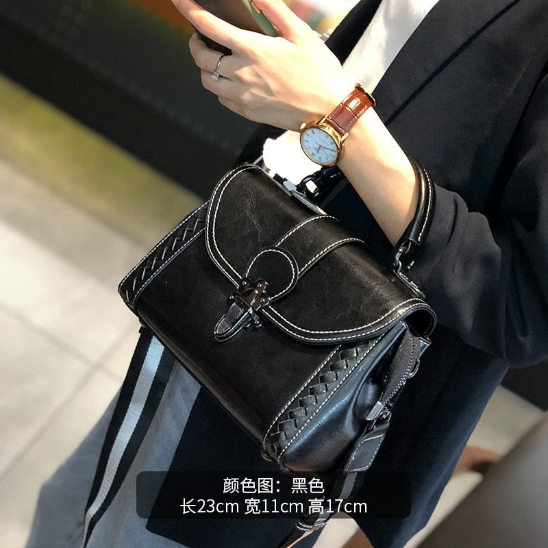 Vintage Retro Shoulder Bags Women Versatile Crossbody Messenger Bag High Quality Grain Cowhide Leather Ladies Casual Handbag