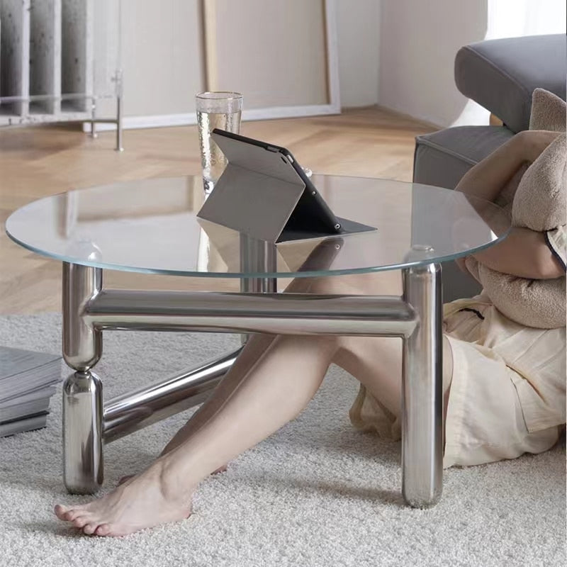 Nordic Transparent Coffee Table Living Room Luxury Glass Coffee Table Round Stainless Steel Luxury Muebles Minimalist Furniture
