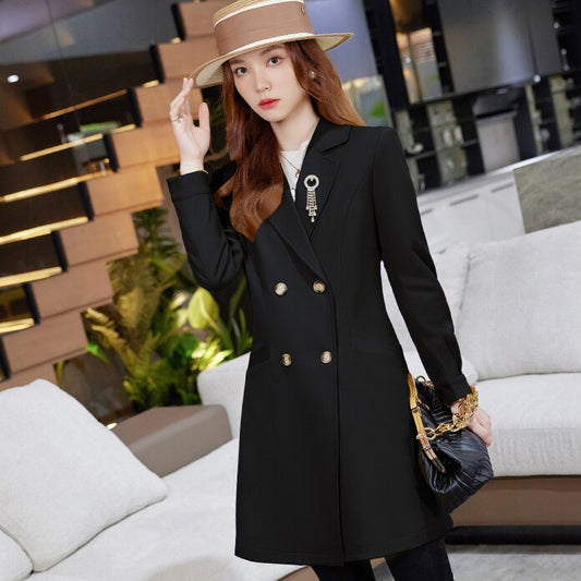 Trench Coat for Women 2022 Autumn Fashion Trench Coats Long Black Coats for Women Suit Jackets Women with Brooch Female Clothing