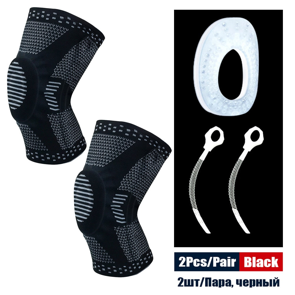 Sports Compression Knee Support Brace Patella Protector Knitted Silicone Spring Leg Pads for Cycling Running Basketball Football