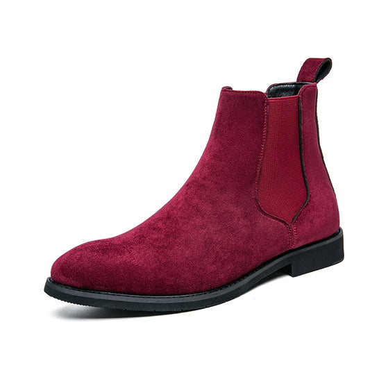 Chelsea Boots for Men Wine Red Black Faux Suede Business Low-heeled Handmade Fashion Free Shipping Men Boots