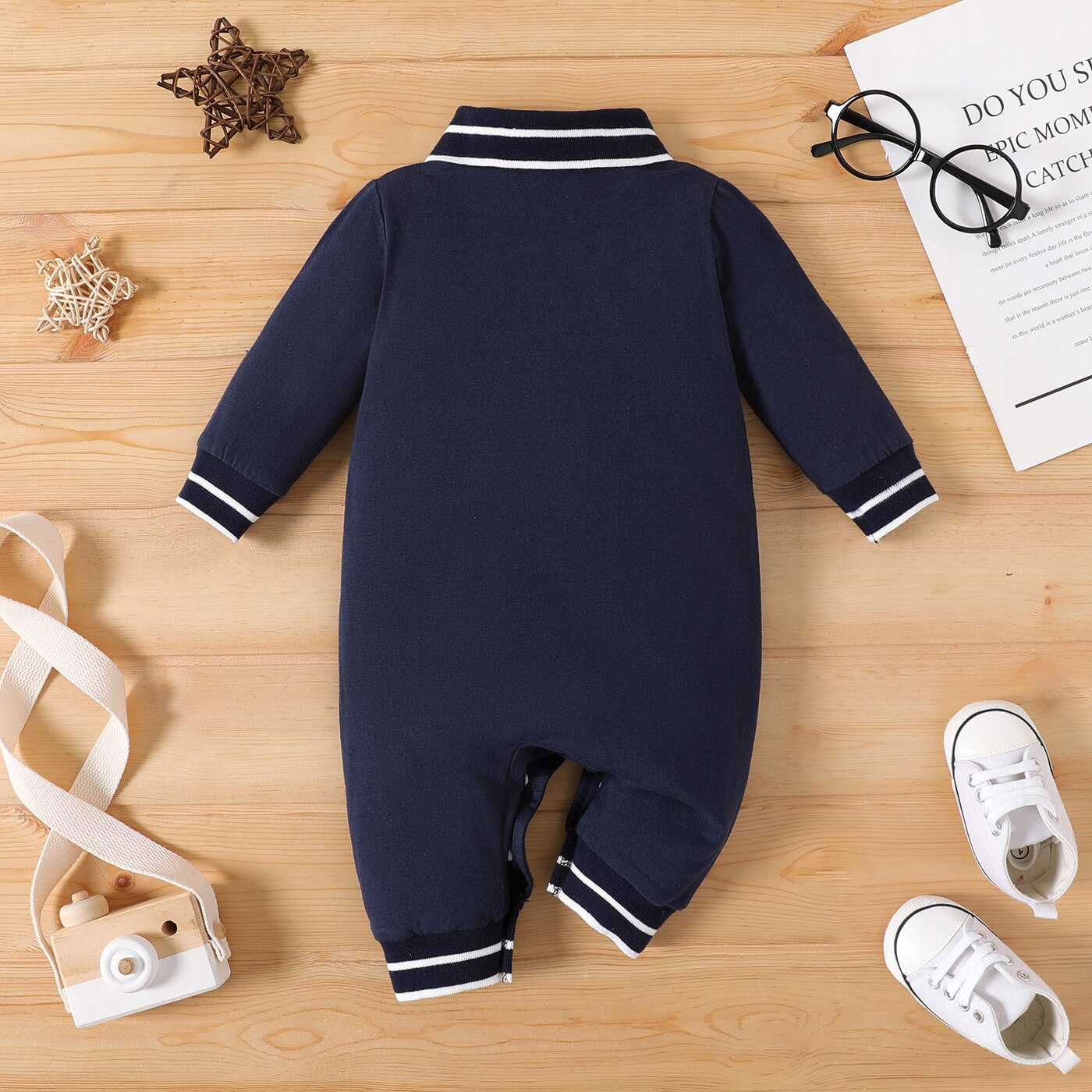 PatPat Baby Boy 95% Cotton Polo Neck Long-sleeve Gentleman Bow Tie Jumpsuit