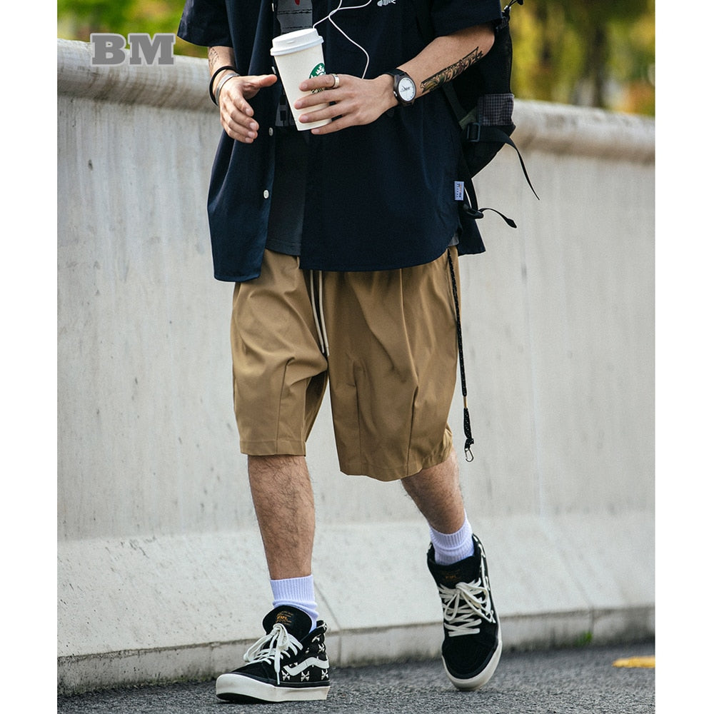 Japanese Streetwear Summer Cargo Shorts Lanyard Trim Thin Casual Sweatpants Harajuku Straight Pants Men Clothing Korean Shorts