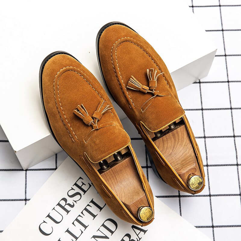 Designer New Mens Leather Casual Shoes Formal Brogue Shoes for Men Tassel Loafers Large Size Comfortable Black Brown Moccasins