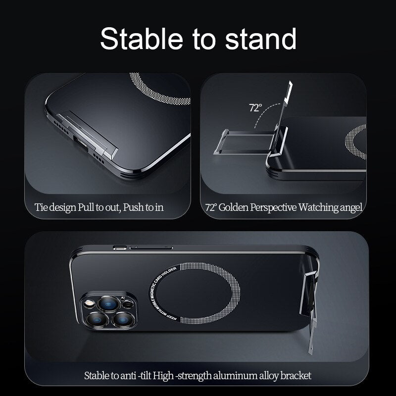 For iPhone 14 Pro Max Phone Case Metal Invisible Bracket Stand Back Cover For iPhone 13 Pro Max 14 Plus Magsafe Magnetic Case