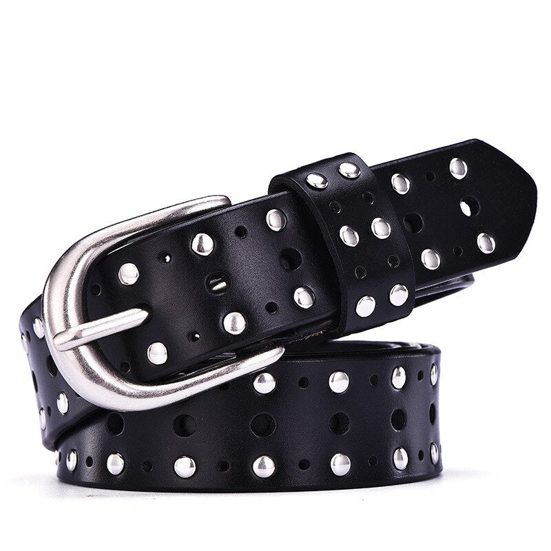 RAINIE SEAN Waist Belts Women Rivet Punk Cowskin Genuine Leather Women Belt Buckle Belts for Women Trousers Ladies Accessories