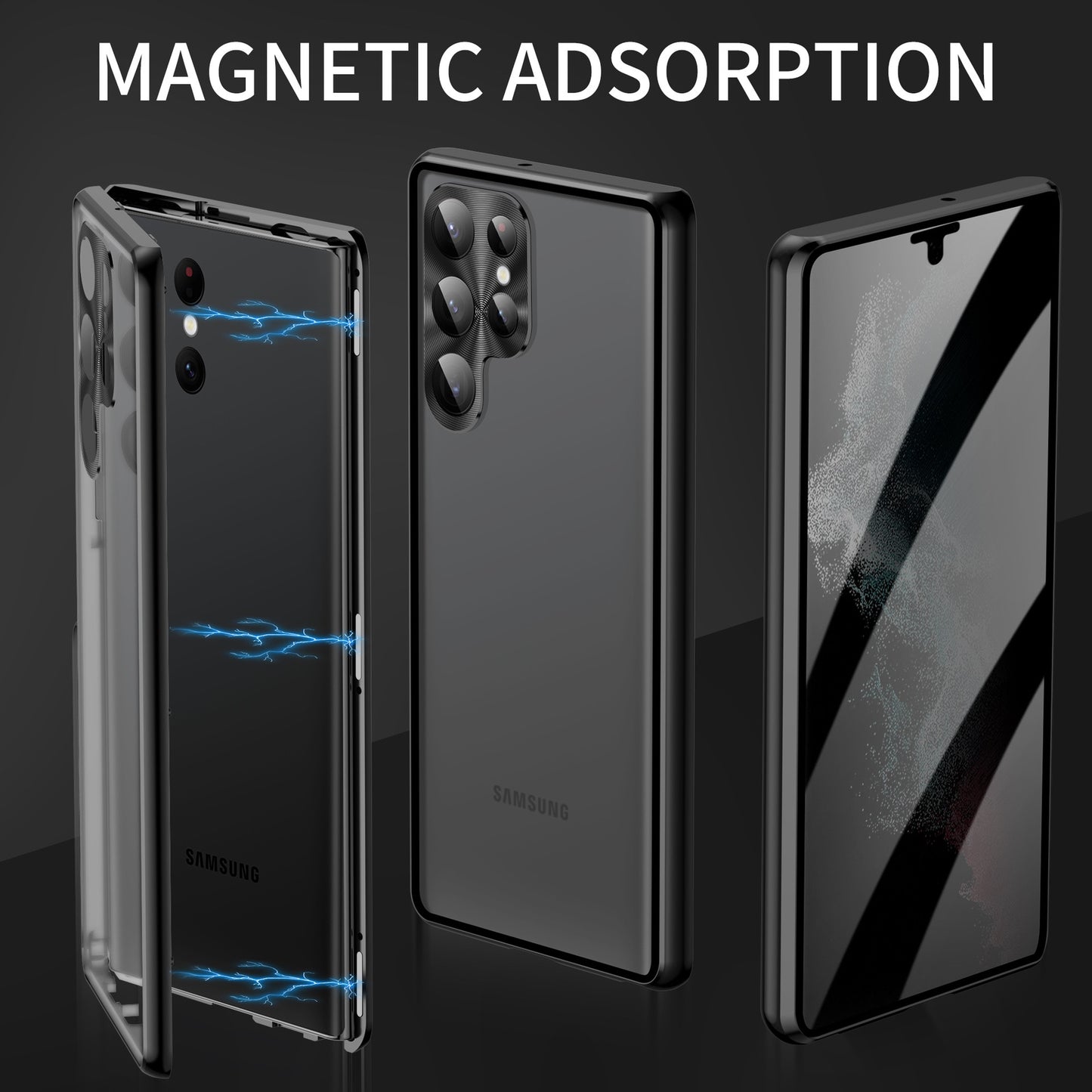 Metal Magnetic for Samsung Galaxy S23 Ultra Case with 360° Fully sealed Privacy screen glass HD Camera protection cover