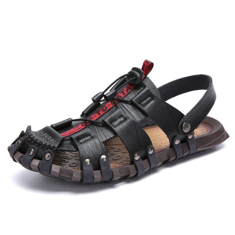 New Men Leather Sandals Baotou Slippers 2023 Summer Outdoor Fashion Casual Sandals Non Slip Outdoor Beach Vacation Sandals