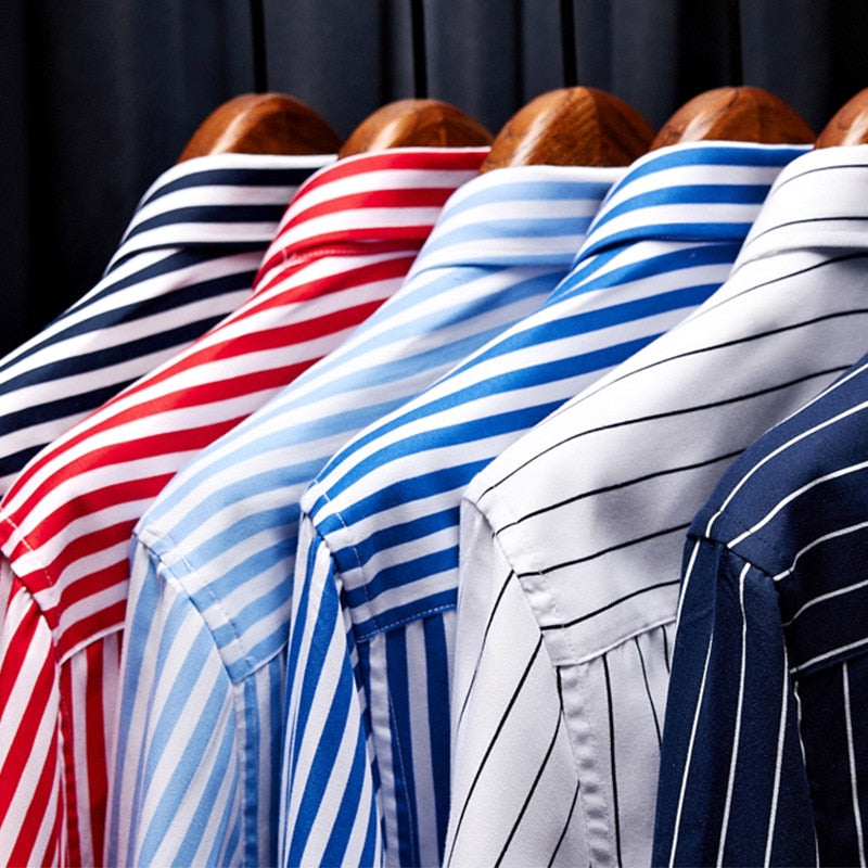 Men&#39;s Shirt Fashion Casual Striped Long Sleeved 3/4 Sleeve Slim Fit Spring Summer Autumn Quality Male Button Down Shirt