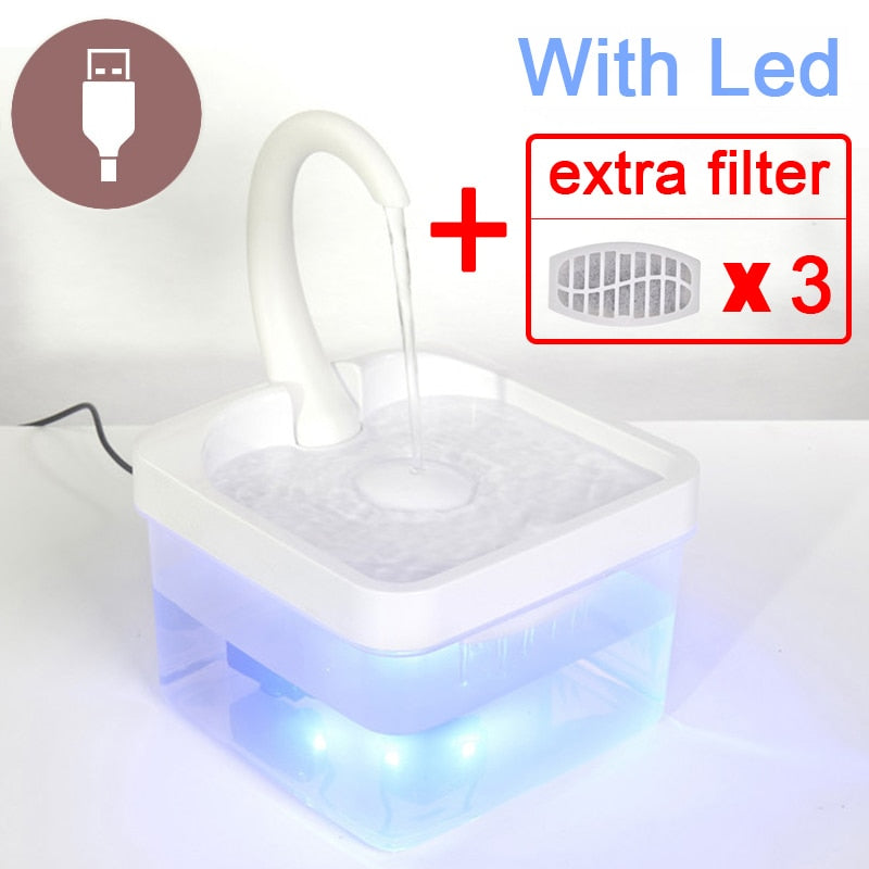 2L Cat Water Fountain LED Blue Light USB Powered Automatic Water Dispenser Cat Feeder Drink Filter For Cats Drinking Fountain