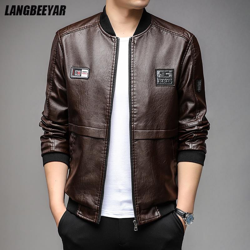 Top Grade New Brand Fall Winter Designer Casual Biker Fashion Faux PU Men Leather Jacket Plain Motorcycle Coats Men Clothing