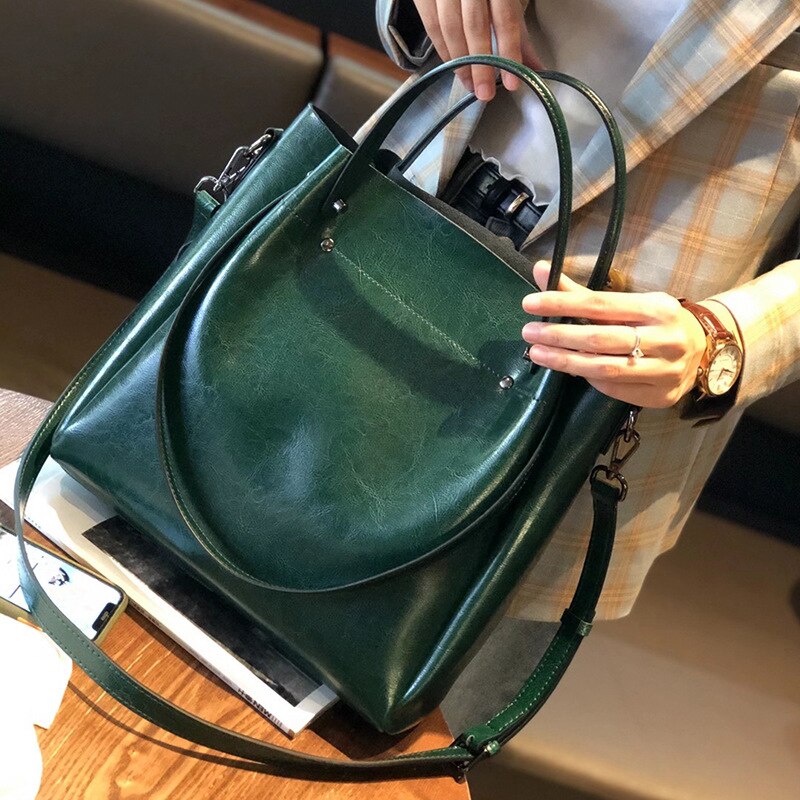 One-shoulder Large Casual Tote Fashion Messenger Cowhide Leather Women&#39;s Bag Large-capacity Ladies Handbag Bucket High Quality