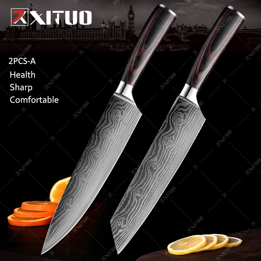 XITUO Kitchen Knives set 1-10PCS Chef knife High Carbon Stainless Steel Santoku knife Sharp Cleaver Slicing Knife Best Choice