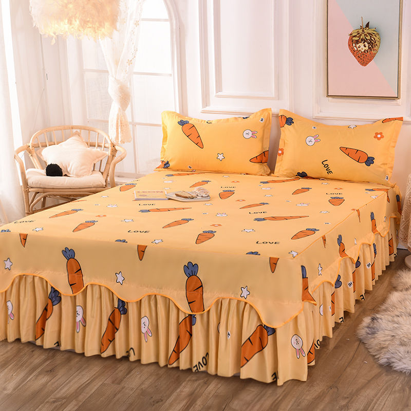 3Pcs Bed Sheet Cotton Lace Skirt Elastic Fitted Double Bedspread Mattress Cover Home Pillowcase Bedding Set Bedsheet 2 Seater