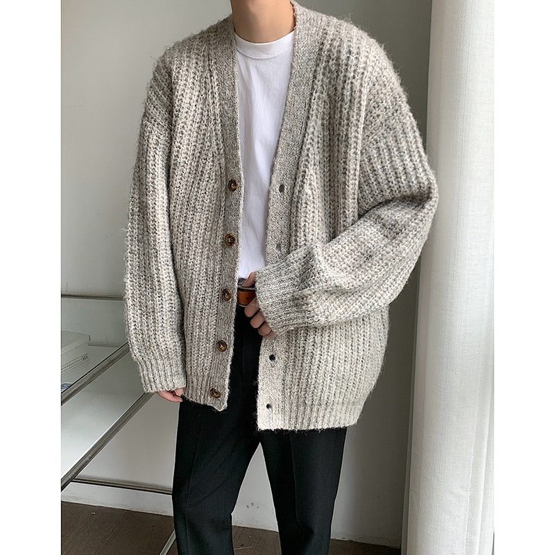 Autumn Winter V-neck Cardigan Oversized Casual Sweatercoat New Knitted Sweater Pullover Hip Hop Streetwear Loose Knitwear Tops