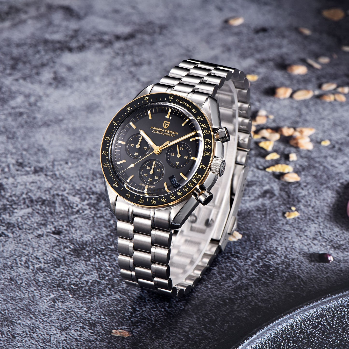 Watches Men - Luxury Gold Men, Quartz Wristwatch Chronograph Automatic Date Stainless steel Sapphire mirror watches