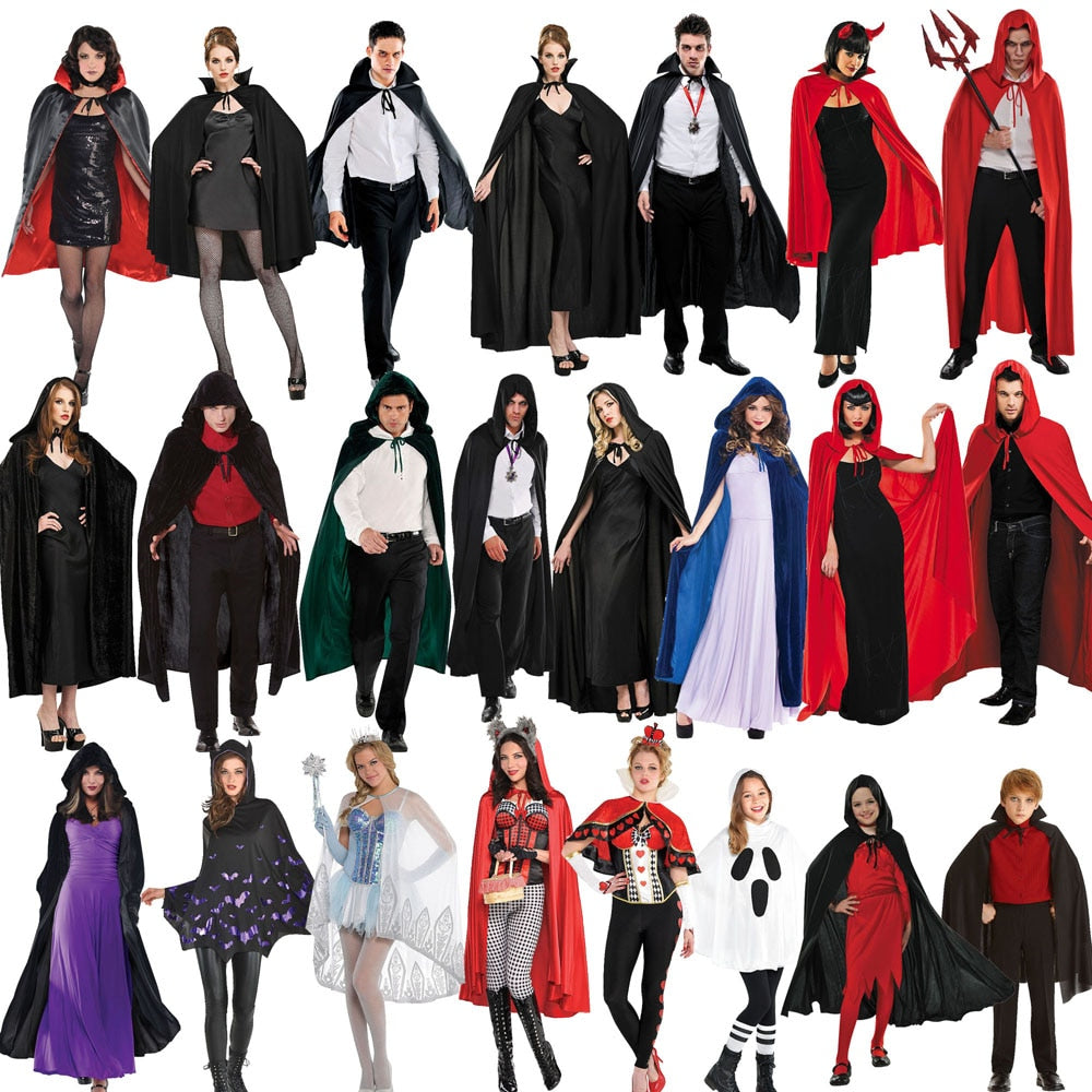 Adult Vampire Costume Capes Hooded Robes Black Red Deluxe Halloween Cloak Full Length