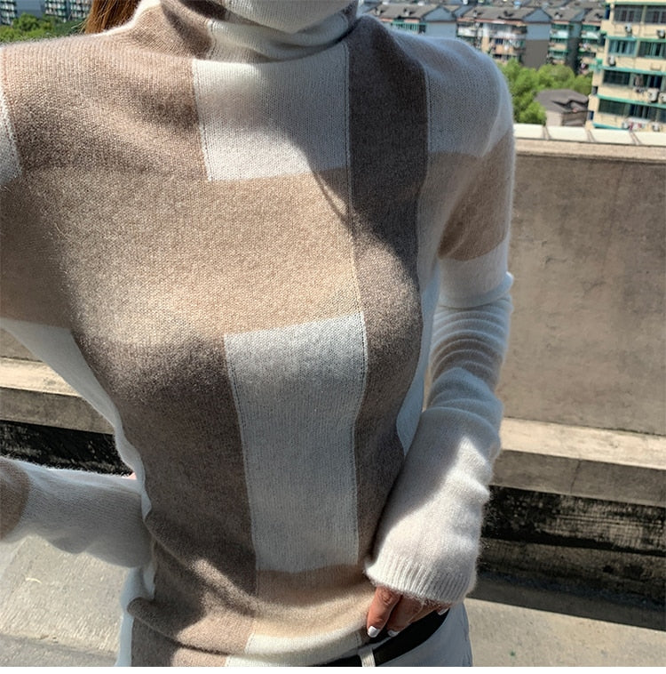 Hot in Autumn And Winter 2022, Thickened Warm Pile Collar, Versatile, Foreign Style, High Collar, Long Sleeve, Knitted Women