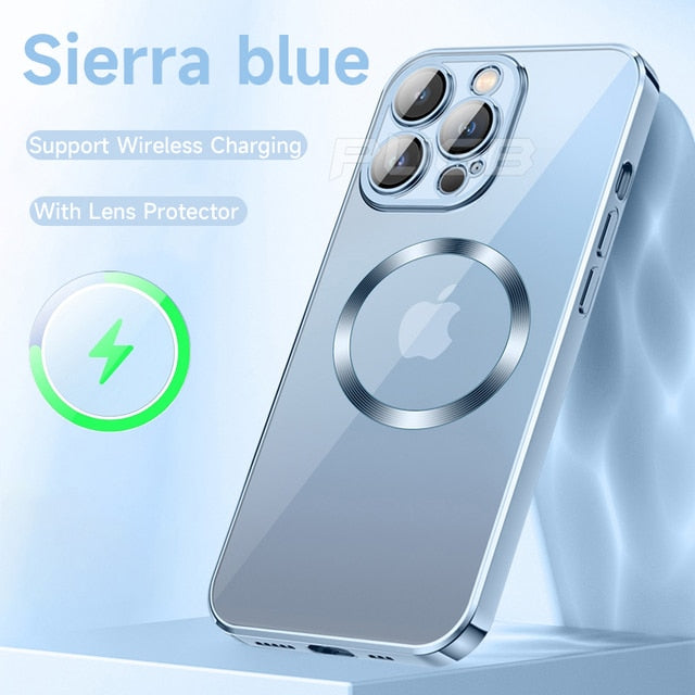 Luxury For Magsafe Magnetic Wireless Charging Case For iPhone 13 12 11 14 Pro Max Soft Silicone Transparent Shockproof Cover