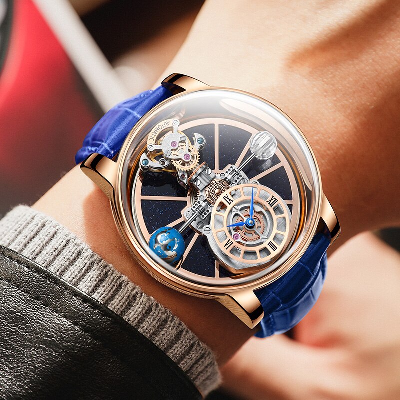 PINDU DESIGN Astronomia Celestial SeriesTourbillon Watch Men The Transparent Design Man Watches Quartz Wristwatch reloj hombre